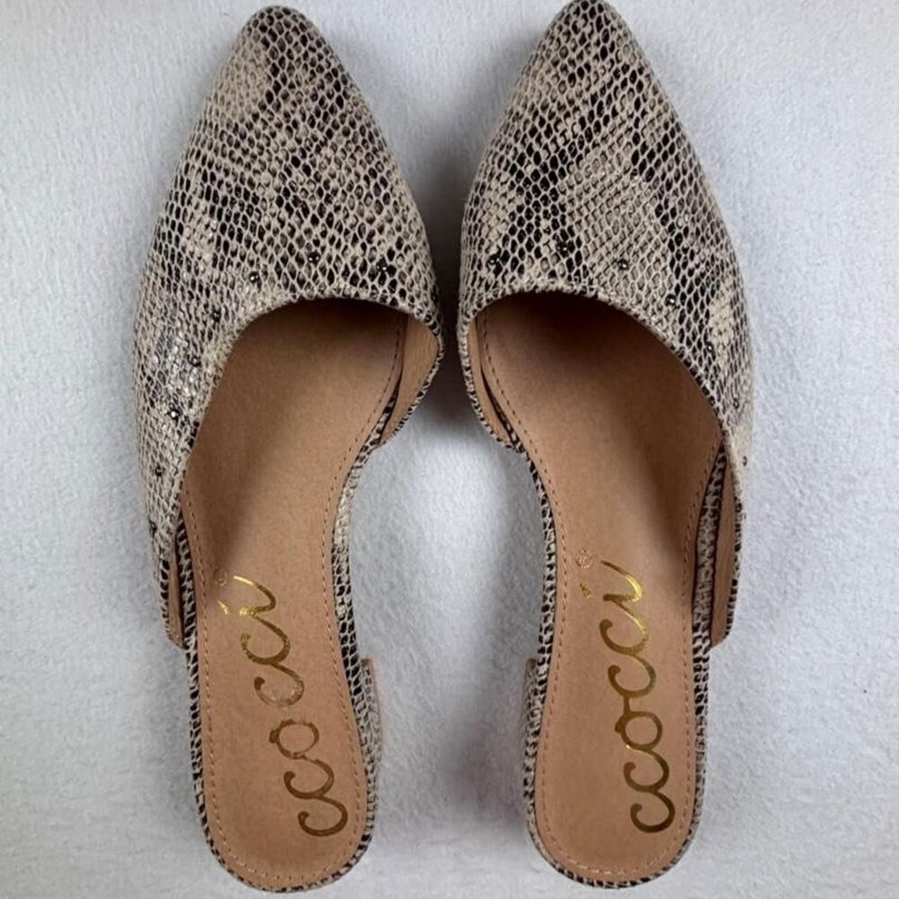 Ccocci Snakeskin Pointed Toe Studded Mules Women’s Size 8 Brown Slip On Flats